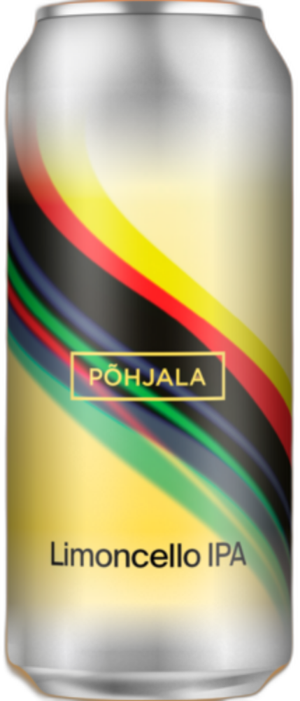 Blikje Põhjala Limoncello IPA tegen een oranje achtergrond.