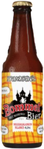 Brouwersnös Bommel Bier flesje van 33cl met oranje en zwarte label.