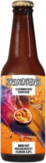 Flesje Brouwersnös Bier met Passievrucht van 33cl met kleurrijk etiket.
