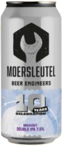 Moersleutel 10 jaar jubileum bierblik met logo en 'Breakout' IPA details.