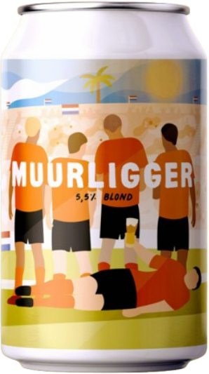 Blik van Muurligger Blond bier van 33cl met voetbalillustratie op het etiket.