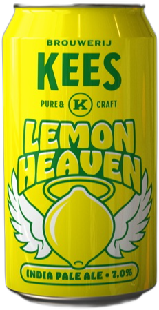 Gele bierblik van Kees Lemon Heaven India Pale Ale met citroen en vleugels afbeelding.