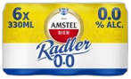 Verpakking Amstel Radler 0.0% met 6 blikjes van 330 ml op witte achtergrond