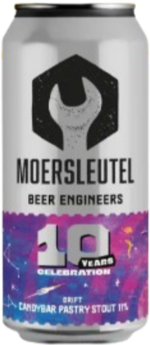 Blik Moersleutel 10 Years Drift met zwart logo en paars-blauw jubileumlabel op witte achtergrond