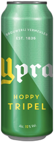 Groen blik Ypra Hoppy Tripel van Brouwerij Vermeulen op witte achtergrond.
