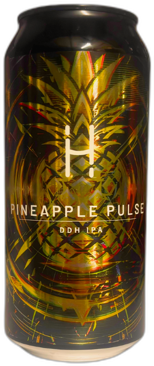 Blik Pineapple Pulse DDH IPA met donkere achtergrond, gouden ananasillustratie en witte typografie.