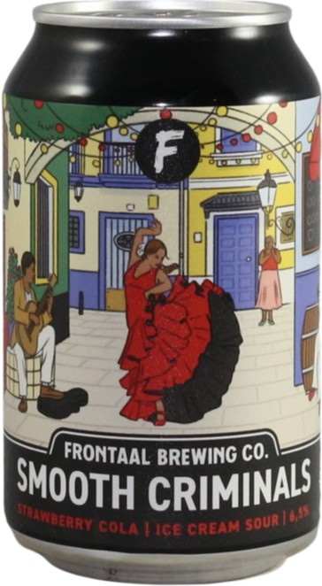 Blik Frontaal Smooth criminals met kleurrijke straatillustratie en danseres in rood.
