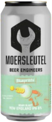 Blik Moersleutel Beam Blast met zwart logo, grijze bovenkant en mintgroen label met illustratie.