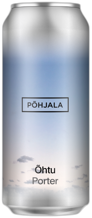 Blik Põhjala Õhtu Porter met blauw-witte luchtillustratie en minimalistisch logo op zwarte achtergrond.