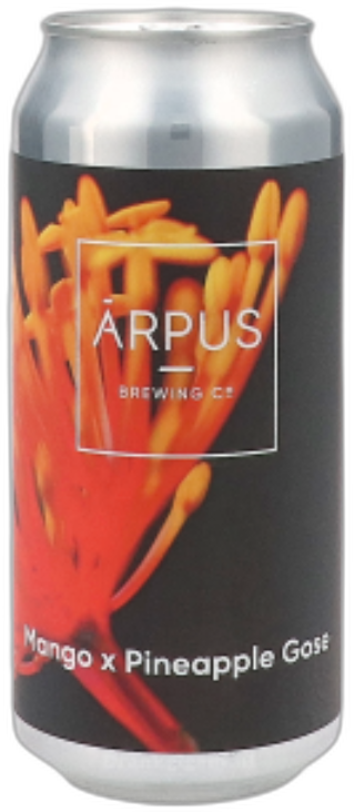 Blik Arpus Mango x Pineapple Gose met zwart etiket en oranje-rode bloemillustratie.