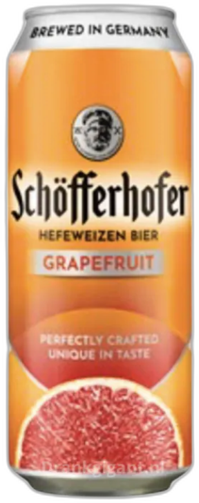 Can van Schöfferhofer grapefruit witbier met oranje etiket en halve grapefruit afbeelding