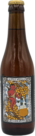 Bruine 33cl fles Duvels Weizen met kleurrijk etiket en gouden kroonkurk