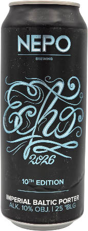 Zwarte bierblik met blauw-lichtgevende sierlijke letters en merklogo NEPO Brewing