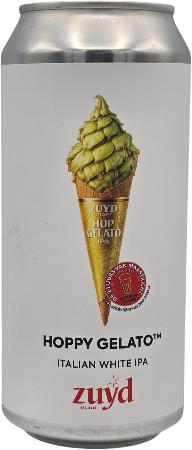 Wit blik van Zuyd Craft Hoppy Gelato met illustratie van een hop-ijshoorn en merklogo