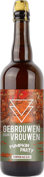 Bruine 75cl fles met oranje label van Gebrouwen door Vrouwen Pumpkin Party bier