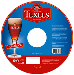 Ronde etiketschijf voor Texels Stormbock 20 liter fust met logo en glas illustration