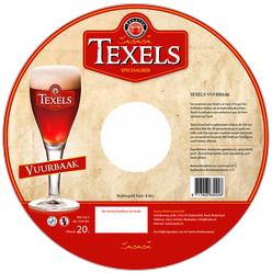 Rond etiket van Texels Vuurbaak 20 liter met glas, logo en productinformatie