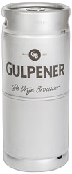 Wit metalen fust van 20 liter met Gulpener-logo en opschrift