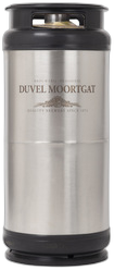 RVS 20L fust met Duvel Moortgat logo en zwarte kunststof randen