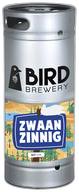 Zilvergrijs 20-liter fust met Bird Brewery logo en kleurrijk label 