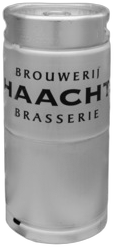 Zilverkleurig metalen bierfust met 'Haacht' en 'Brasserie' opdruk