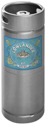 Stalen 20-liter fust Lowlander Wit met blauw etiket en zilverkleurige body