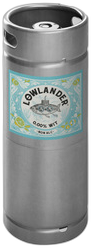 Rvs-fust van 20 liter Lowlander 0.00% wit bier met kleurige label