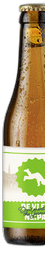 Close-up van de bovenkant van een bruin 33cl De Klep NEIPA fles met condens en een groen-witte etiketrand