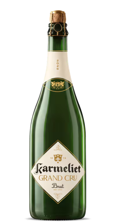 Karmeliet Grand Cru Brut 2026 in een groene fles van 75cl met kurk en muselet