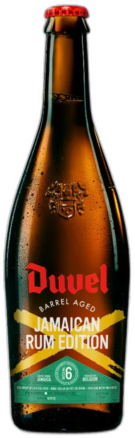 Bruine Duvel-fles met rood kroonkurk en label 