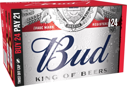 Bud doos met 24 flesjes van 30cl Bud doos met 24 flesjes van 30cl