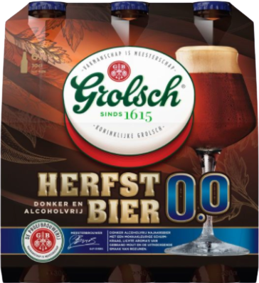 Grolsch Herfstbier 0.0% sixpack met flesjes van 30cl packshot