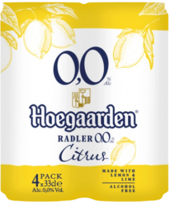 Hoegaarden radler citrus alcoholvrij 4pack met blikjes van 33cl
