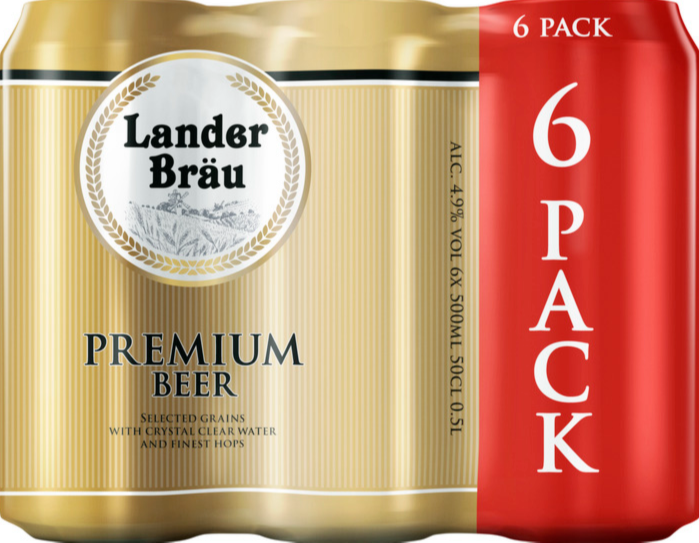 Lander bräu Pilsener blik bier set met 6 blikken van 50cl 
