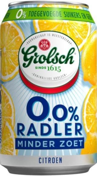 Grolsch Radler 0.0% Minder Zoet blikje van 33cl Grolsch Radler 0.0% Minder Zoet blikje van 33cl