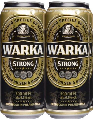 Warka Strong bier set met 4 blikken van 50 cl