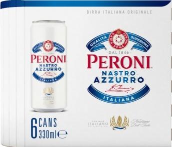 Peroni Nastro Azzurro sixpack met blikjes van 33cl Peroni Nastro Azzurro sixpack met blikjes van 33cl