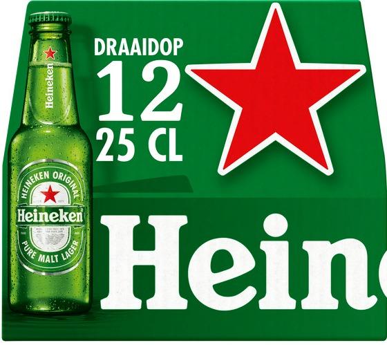 Heineken doos van 12 flesjes á 0,25 liter Heineken doos van 12 flesjes á 0,25 liter