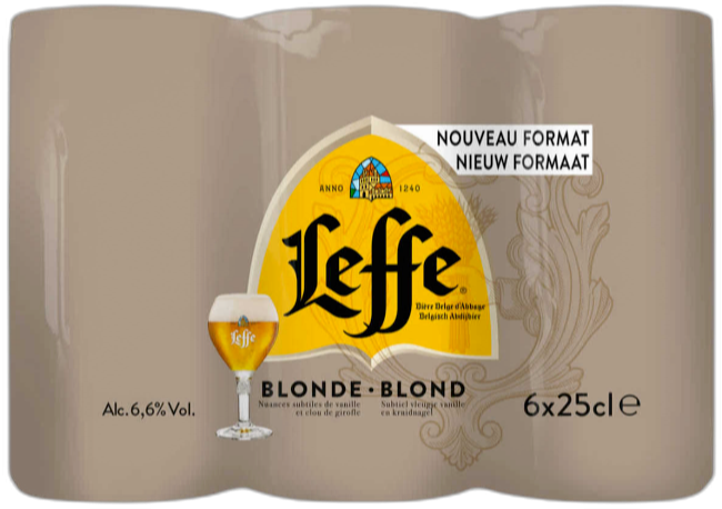 Leffe Blond sixpack met blikjes van 25cl Leffe Blond sixpack met blikjes van 25cl