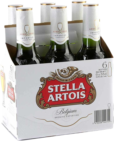 Stella Artois sixpack met flesjes van 33cl