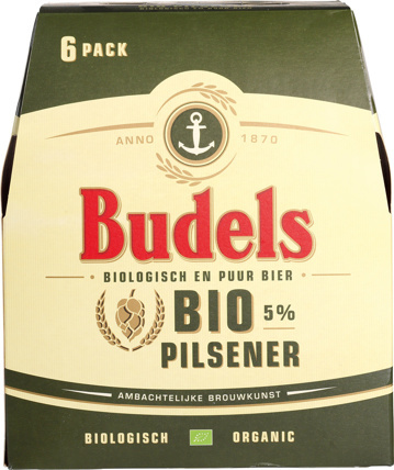 Budels Bio Pilsener sixpack met flesjes van 30cl