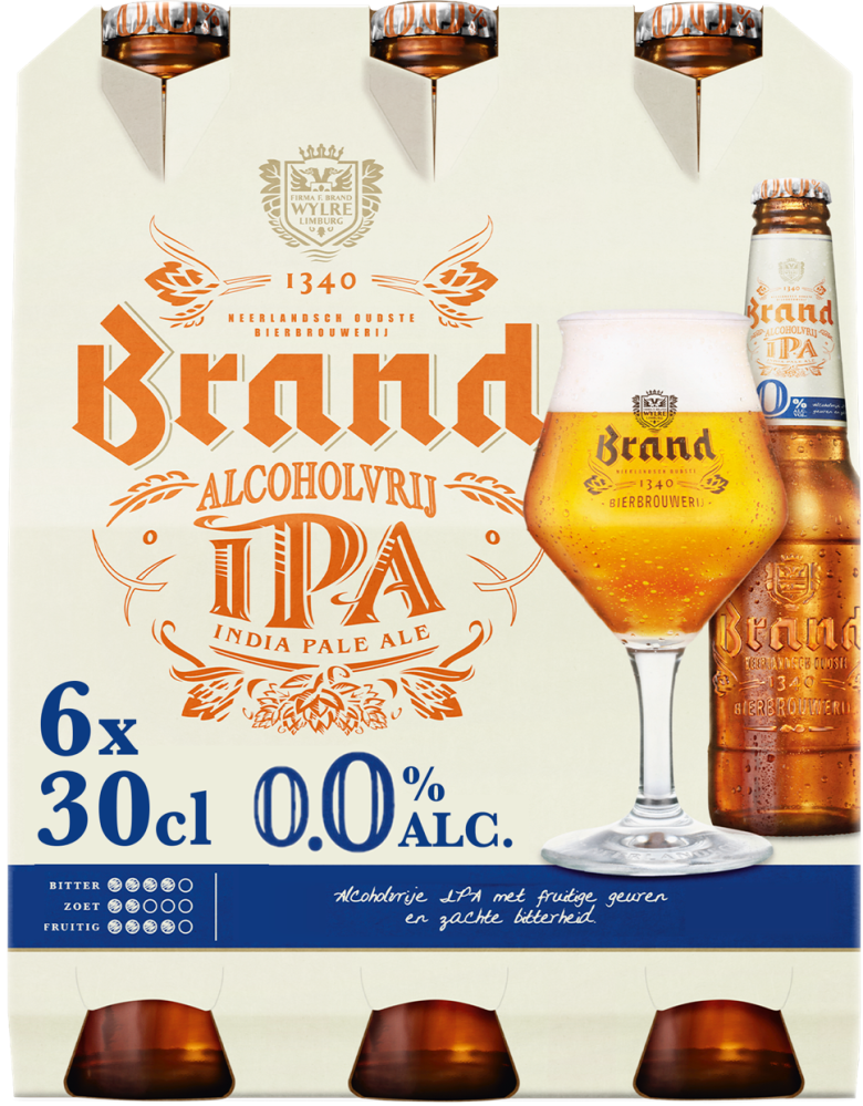 Brand IPA 0.0% sixpack met flesjes van 30cl Brand IPA 0.0% sixpack met flesjes van 30cl