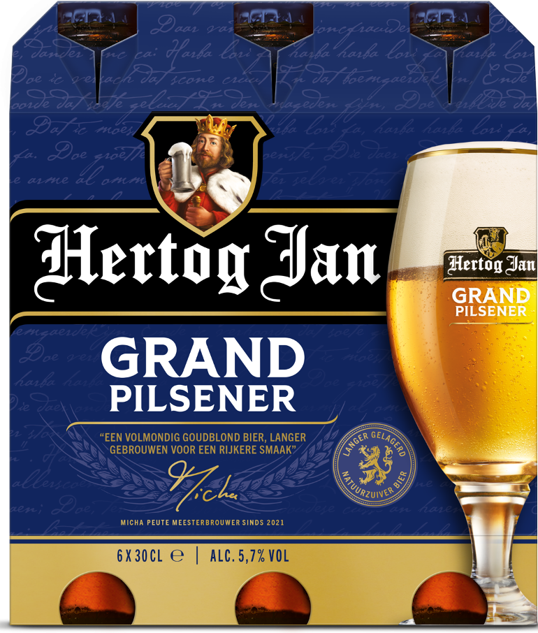 Prijs set van 6 flesjes á 0,30 liter Hertog Jan Grand Pilsener Prijs set van 6 flesjes á 0,30 liter Hertog Jan Grand Pilsener