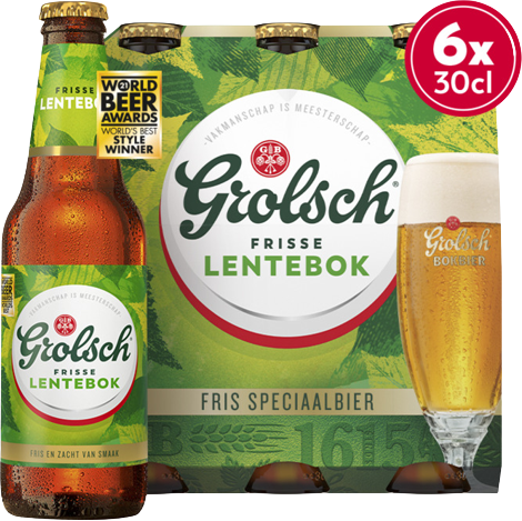 Grolsch Lentebok sixpack met flesjes van 30cl Grolsch Lentebok sixpack met flesjes van 30cl