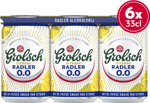 Grolsch Radler 0.0% sixpack met blikjes van 33cl Grolsch Radler 0.0% sixpack met blikjes van 33cl