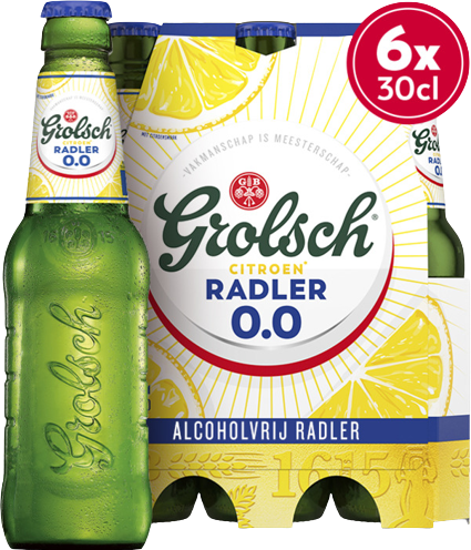 Grolsch Radler 0.0% sixpack met flesjes van 30cl Grolsch Radler 0.0% sixpack met flesjes van 30cl