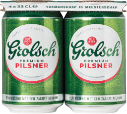 Grolsch Premium Pilsner 4-pack met blikjes van 33cl Grolsch Premium Pilsner 4-pack met blikjes van 33cl