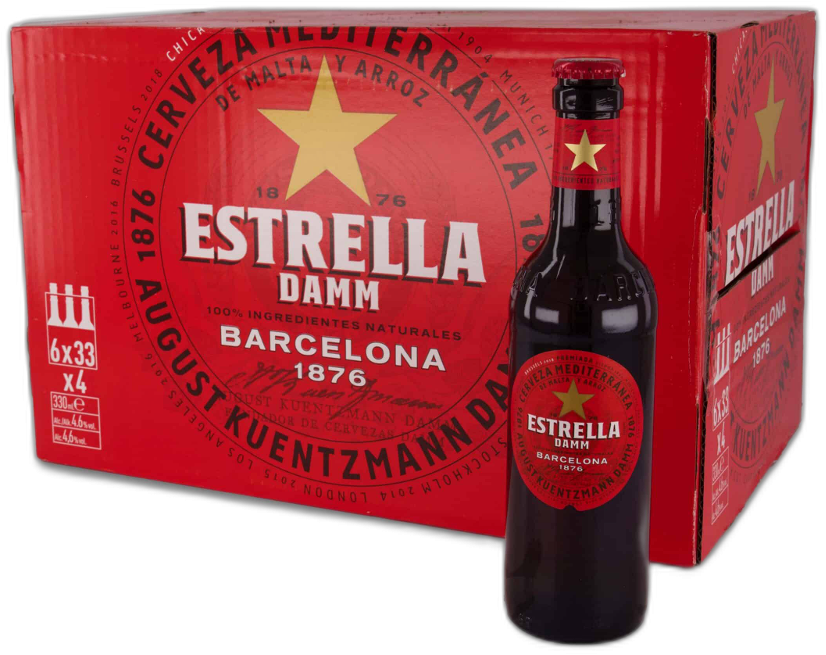 Estrella Damm bier doos met 24 flessen van 33cl