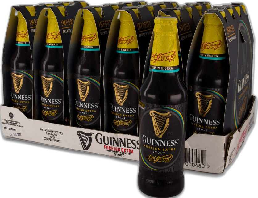 Guinness Foreign Extra Stout Nigeria doos met 24 flessen van 33cl Guinness Foreign Extra Stout Nigeria doos met 24 flessen van 33cl