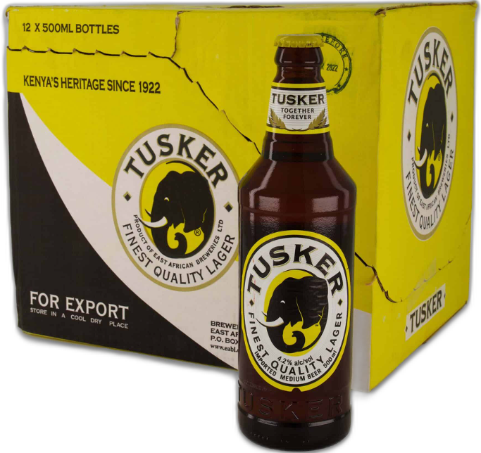 Tusker Lager doos met 12 flessen van 50cl